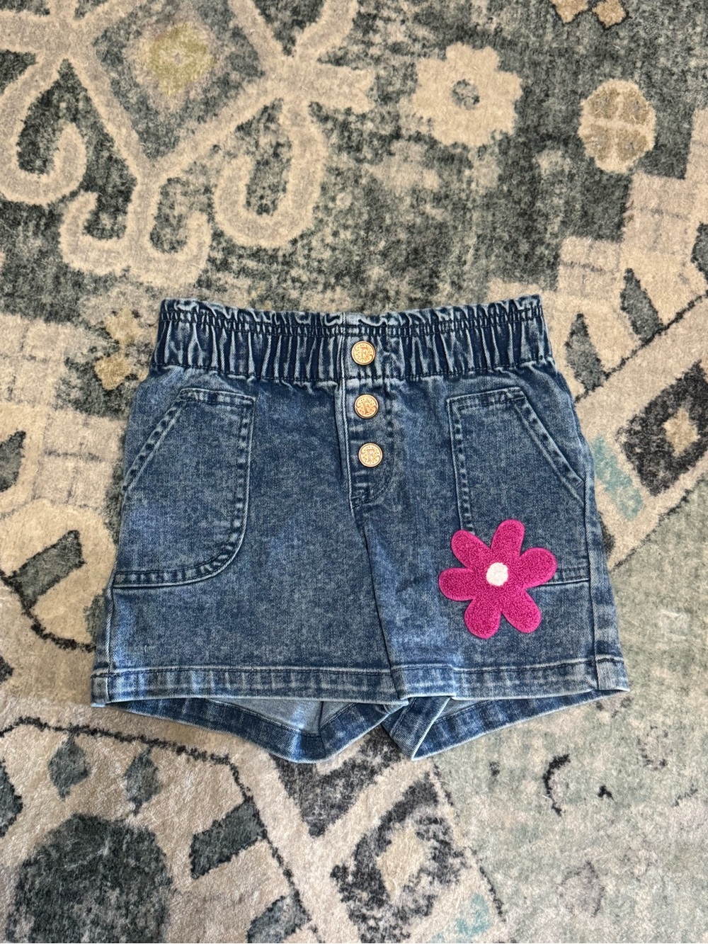 Finding Foxtale Girls Denim Shorts with Pink Flower Patch